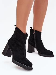 Semišové kožené dámské boty na podpatku Vinceza 91142 Černé