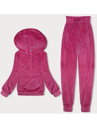 Tmavě růžová dámská velurová souprava s kapucí (8C1175-19) Tmavě růžová dámská velurová souprava s kapucí (8C1175-19)