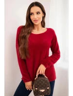 Dámský svetr z měkké pleteniny s kulatým výstřihem bordový