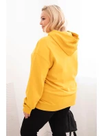 Dámská mikina s kapucí a klokaní kapsou Plus Size z bavlny hořčicová Dámská mikina s kapucí a klokaní kapsou Plus Size z bavlny hořčicová