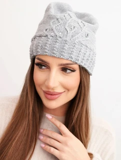 Dámská zimní čepice s vlnou zdobená flitry a pleteninou K473 šedá
