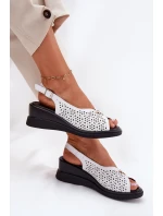 Kožené Děrované Sandály Dámské Na Klínu Vinceza 79529 Bílé