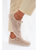 Kožené semišové dámské tenisky s otvory Béžové Almora