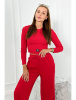 Bavlněný komplet žebrovaná halenka + kalhoty červené