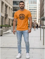 Pánské bavlněné tričko s potiskem motorky oranžové FashionStreet NX5007R