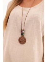 Dámský komplet z viskózy, blůza s náhrdelníkem a kalhoty béžový