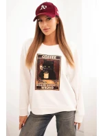 Dámská bavlněná mikina s potiskem kočky a nápisem ecru