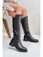 Zazoo 70140 Kožené dámské kozačky nad kolena zateplené černé