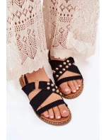 Dámské sandály na nízkém podpatku se zlatými cvoky – černé