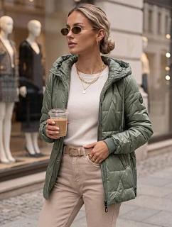 Dámská prošívaná přechodová bunda s kapucí, zelená, FashionStreet TY5802