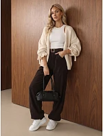 Dámské jogger kalhoty z manšestru s opaskem, čokoládové, FashionStreet UY3140 Dámské jogger kalhoty z manšestru s opaskem, čokoládové, FashionStreet UY3140