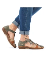 Dámské pohodlné sandály na suchý zip se zabudovanou špičkou zelené Rieker M1655-54