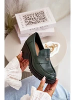 Zazoo 20168 Elegantní dámské polobotky na podpatku přírodní kůže tmavě zelené