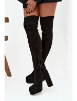 Kozačky na podpatku a platformě za koleno ekozamsové černé Amareen