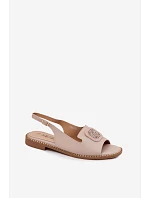 Kožené dámské sandály na ploché podrážce s ozdobou S.Barski KV61-6018 Nude