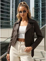 Dámská bunda z ekokůže na zip ramones hnědá FashionStreet TY5647 Dámská bunda z ekokůže na zip ramones hnědá FashionStreet TY5647