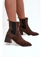 Kožené semišové dámské boty na podpatku s vyhříváním Artiker 57C0047 hnědé