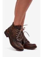Dámské kotníkové boty z pravé kůže na ploché podrážce Maciejka 07063-02 hnědé