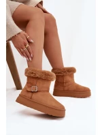 Ženské sněhule na platformě s přezkou a kožešinou Camel Jesella