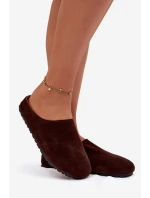 Dámské domácí pantofle z eko semiše – čokoládové Kalvess