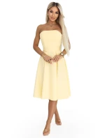 641-3 VIVIENNE korzetové rozšířené midi šaty s páskem - pastelově žluté 641-3 VIVIENNE korzetové rozšířené midi šaty s páskem - pastelově žluté