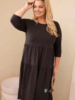 Dámská bavlněná sukni Plus Size s volánky a ohrnutým rukávem hnědá