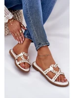 Zdobené Ploché Pantofle Dámské Bílé Adivrae