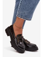 Dámské lakované mokasiny s ozdobou Černé Ysandra