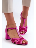 Dámské kožené sandály na podpatku Maciejka 06551-15 Fuksie