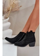 Děrované Kovbojské Botky Na Zip Eko Semišové S.Barski HY51-061 Černé