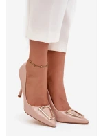 Lakované lodičky se zlatým detailem béžové Paivelle