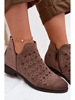 Dámské perforované kotníkové boty na nízkém podpatku Vinceza 58626 tmavě béžové