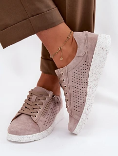 Semišové dámské polobotky se zipem Béžové Cemela