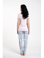 Glamour dámské pyžamo, krátký rukáv, dlouhé nohavice - růžová/potisk