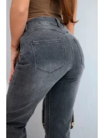 Dámské jeansové kalhoty s rovnými nohavicemi a vysokým pasem grafitové