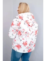 Dámská jarní prošívaná bunda Plus Size s kapucí a květinovým vzorem bílá