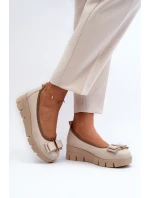 Kožené baleríny na platformě s ozdobou krémové Lewski 3384 Kožené baleríny na platformě s ozdobou krémové Lewski 3384