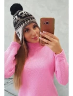 Rosa dámská čepice s bambulí K368 černá+mocca+béžová