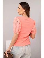 Dámská bavlněná žebrovaná halenka s nabíraným rukávem a knoflíky malinová