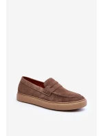 Mužské Semišové Polobotky Loafersy Zazoo 1574 Tmavě Beige