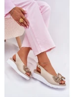 Dámské Kožené Sandály Na Klínu S Mašlí Béžové Zazoo 1882