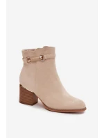 Dámské zimní boty na podpatku s ozdobným páskem béžové Galissa
