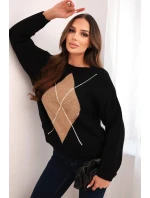 Dámský svetr s geometrickým vzorem s příměsí vlny a alpak černý