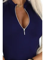 573-2 Exkluzivní šaty s rozšířeným spodním dílem a zlatým zipem - ZELENÉ