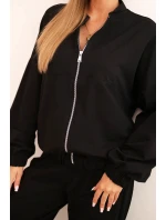 Dámský bavlněný komplet se širokými nohavicemi a zipovou mikinou černý