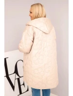 Dámská bunda Plus Size prošívaná s kapucí a nápisem HOPE tmavě béžová