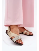 Kožené sandály na suchý zip béžovo-zlaté Zazoo 40141 Kožené sandály na suchý zip béžovo-zlaté Zazoo 40141