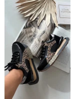 Dámské kožené tenisky na platformě s leopardím vzorem Artiker – černé