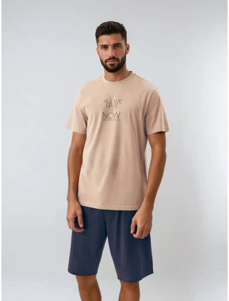 Pánské pyžamo Dreamber 42632-02X Béžová / tmavě modrá - Henderson