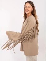 Tmavě béžová volná dámská mikina s třásněmi (21695)